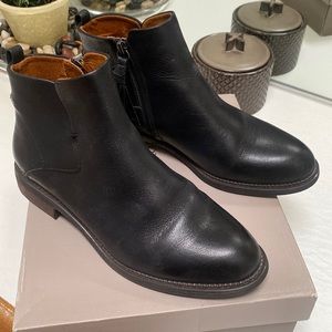 Black low heel booties